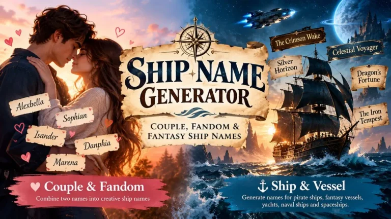 Ship Name Generator – Couple, Fandom & Fantasy Ship Names